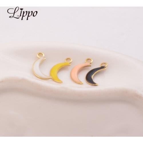 30pcs 6mm*12mm Copper Enamelled Moon Charms Double Sided Enamel Small Pendants For Jewelry Making