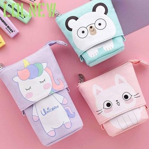 Cute Case Standing Pen Holder Telescopic Makeup Pouch Pop Up Cosmetics Bag Cartoon Organizer Box for Girls Women