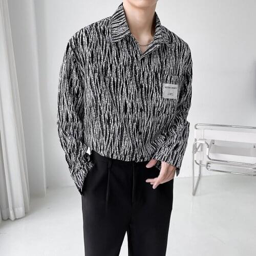 Fashion Striped Shirt for Men Loose Lonng Sleeve Casual Shirts Streetwear Hip Hop Oversize Social Party Nightclub Male Clothing