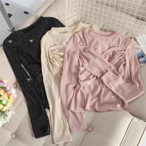 Fashion Solid Women Tops Slim Cute Shirt Casual Long Sleeve Ladies Shirts Spring Elegant Chic Cross Shirt Thin Blusas Mujer