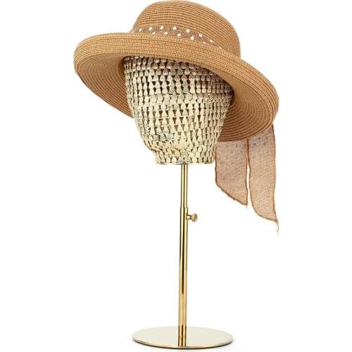 Fashion Desin Adjustable Gold Metal Male Female Mannequin Dummy Head Model Hat Holder Caps Wigs Display Stand