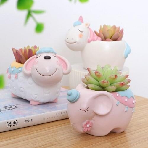 Cartoon Unicorn Flower Vase Resin Succulent Animal Shaped Planter Flower Pot Home Decor Green Plant Flower Pot Gift Planter