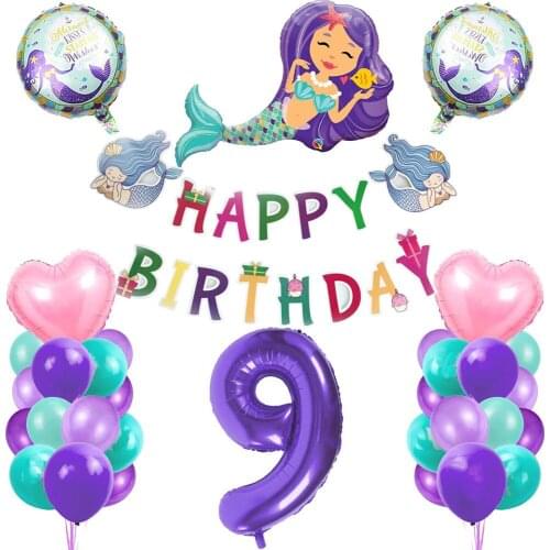 Cartoon Mermaid Party Supplies Girl Bob Latex Balloons Happy Birthday Flag Ball Decoration Kids Faovr Baby ShowerParty Decor