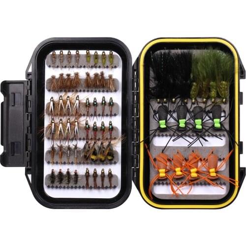 Fly Fishing Flies Kit - 64pcs Fishing Lures - Dry Wet Nymph Streamer Fishing Fly Starter Set for Trout Fishing