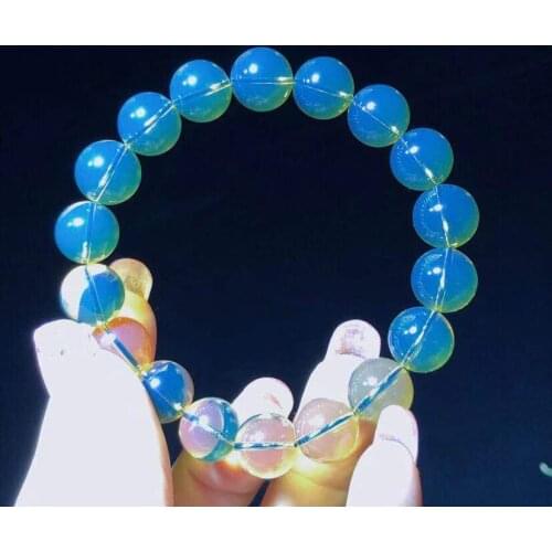 10mm Genuine Natural Blue Amber Bracelet Women From Mexico Gift Clear Crystal Stretch Round Beads Bracelet Jewelry AAAAA