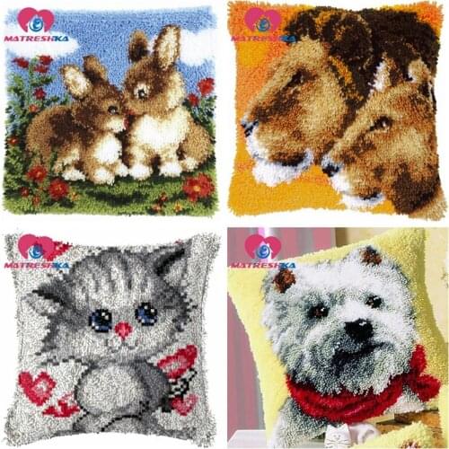 Animals Pillowcase Latch Hook Rug Kits Needlework Embroidery Pillow Wolf Handwerken Knooppakket Tapestry Canvas Cushion Kit