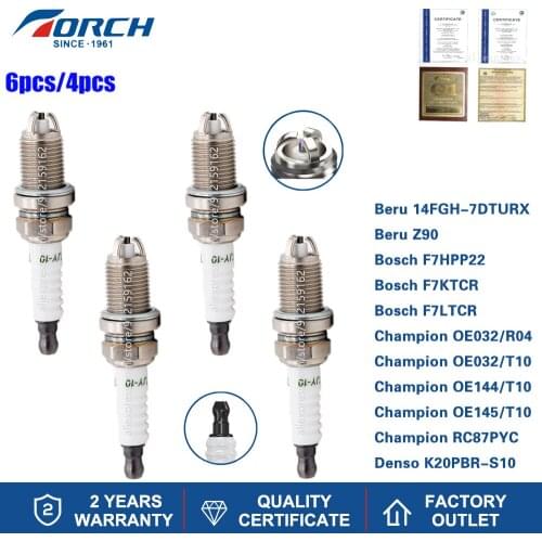 NEW 4/6PCS TORCH Spark Plug K6RTJY-10 Replace for Champion OE144/T10 Bosch F7LTCR Denso K20PBR-S10 Champion RC87PYC Beru Z90