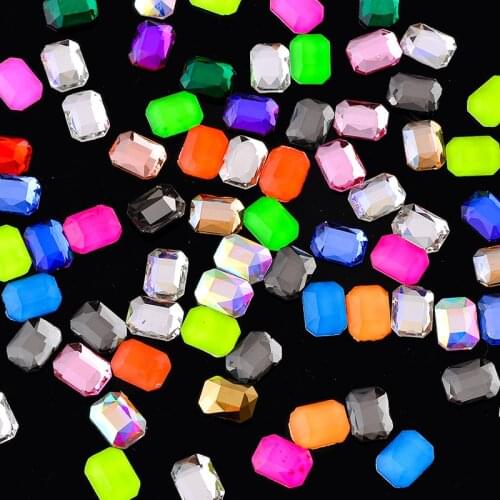 New Sparking Neon Rose/Green/Yellow/Citrine/Orange/Blue Nail Rhinestone Crystal Rectangle Octagon For 3D Nail Art Decorations