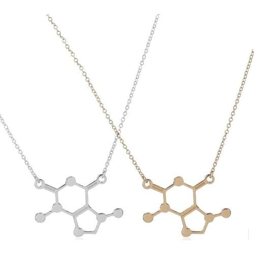 Wholesale 10pc/lot Chocolate Caffeine Molecule Science Jewellery Minimalist Chemistry Molecule Necklaces For Her Gift