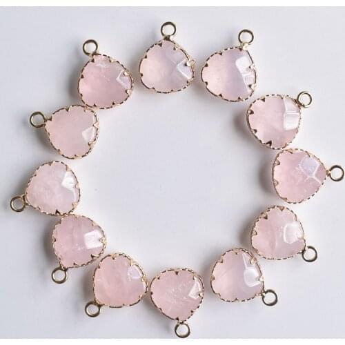 Wholesale 12pcs/lot new natural pink stone section water drop shape gold color Connector pendants 13mm for jewelry making free