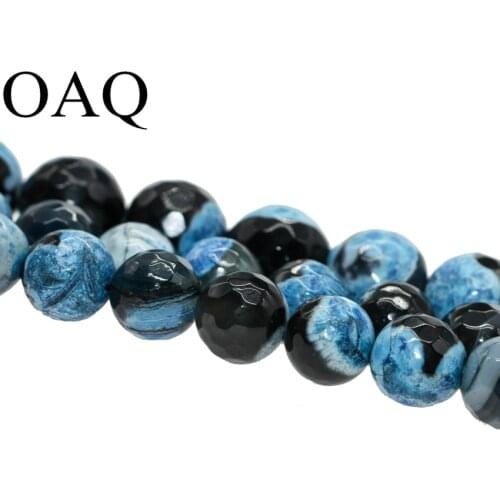 Wholesale 15" 8-10mm Faceted Blue dragon vein natural carnelian onyx Beads for jewelry making