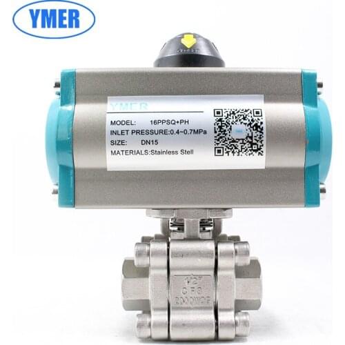 Stainless steel three-piece double-acting pneumatic ball valve