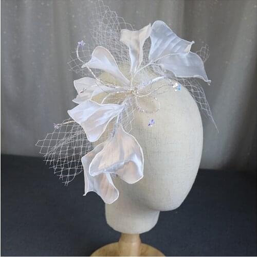 White New crepe Petals hairband Veil bow flower Bride Wedding Accessories Styling bride hair jewelry