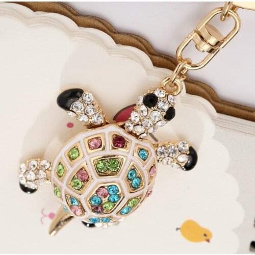 Rainbow-Turtle-Tortoise Keyrings Rhinestone-Crystal Keychains Lovely Sea-Turtles Bag Pendant Car Animal Key Chains Holder Rings