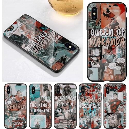 Marvel retro comic superhero For Apple iPhone 12 11 8 7 6 6S XS XR SE X 2020 Pro Max Mini Plus Tempered Glass Phone Case