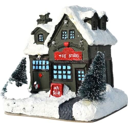 Christmas Gift Cabin Tiny Scene Snow Hamlet Houses Building Luminous Figurines For Kids Gifts Tabletop Ornaments Holiday Decor