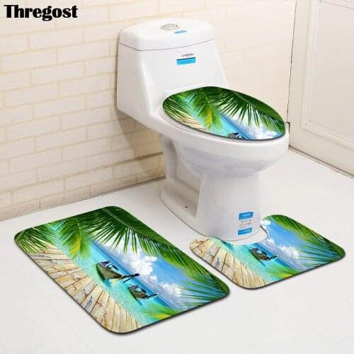 Thregost Microfibre Bath Mat Sea Beach Scenic Print Soft Bathroom Carpet Water Absorption Rug Washroom Shower Mats 3pcs