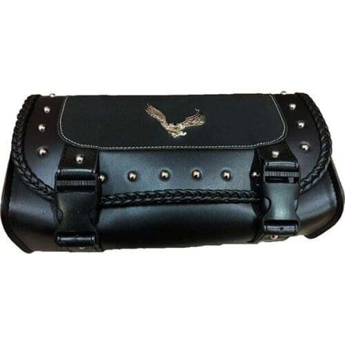 Motorcycle Black Saddlebag PU Leather Saddle Bag Tool Roll Saddle Bag Street bike Scooter Offroad Chopper Touring