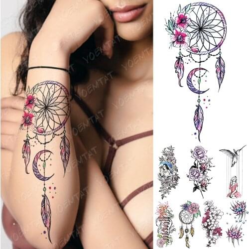 Waterproof Temporary Tattoo Sticker FLowers Dream Catcher Flash Tattoos Flowers Bird Rose Body Art Arm Fake Sleeve Tatoo Women