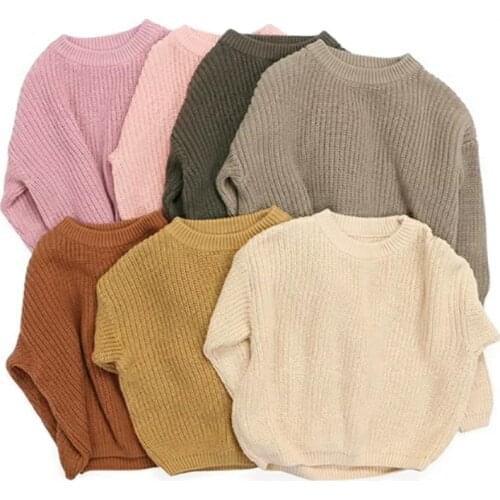 Toddler Baby Girl Knitted Sweaters Soild Color Long Sleeve Pullover Outfits Fall Winter Clothing For 12M-5T Children