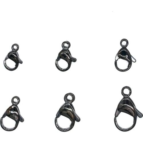 10pcs/lot Stainless Steel Black Color 9 10 11 12 13 15mm Lobster Clasp Claw Clasp Connector for DIY Bracelets Jewelry Findings