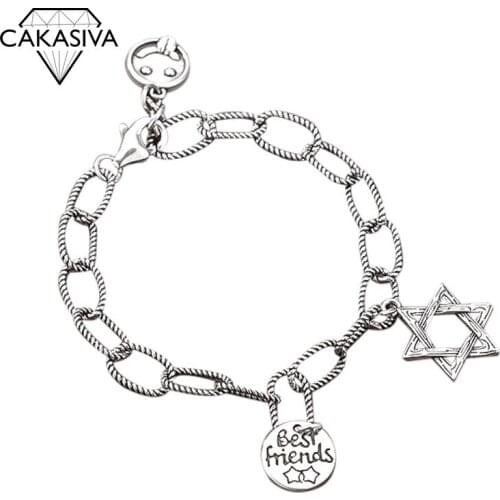 Retro Cool 925 Sterling Silver Bracelet Womens Simple Fashion Stars Hollow Woven Chain Silver Jewelry Wholesale