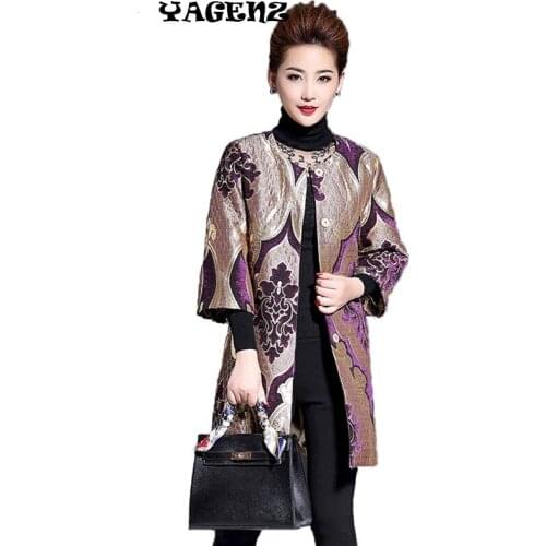 High Quality Jacquard Fabric Trench Coat For Women 2020 Polyester fiber -100% Long Womens Coats Three Quarter Coat Female