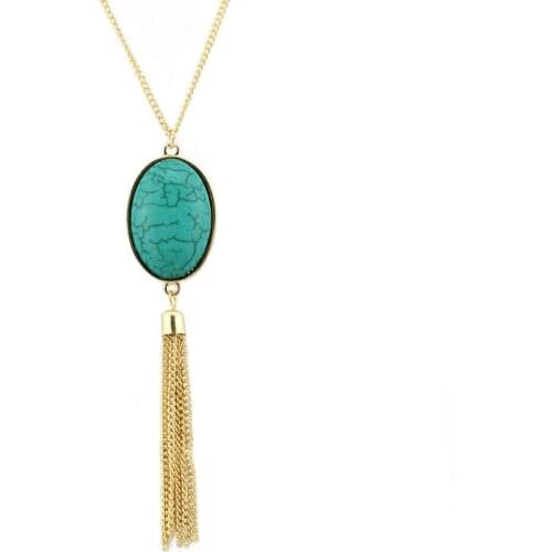 ZWPON Geometric Oval Natural Stone Pendant And Tassel Necklace 2020 Best Selling Boho Necklace Fashion Jewelry