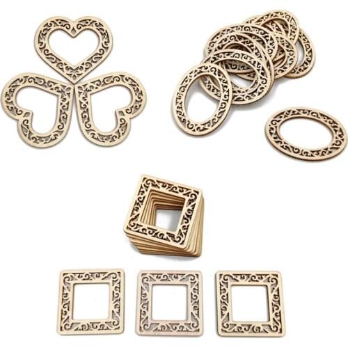 10PCS Wood Shaped Heart Oval Slices Gocutouts Wooden Cutouts Unfinished Wooden Flower Shaped Crafts