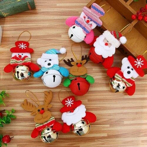 10pcs/lot Christmas Tree Decoration Elk Snowman Santa Claus Small Bell Crs Doll Pendant Drop Ornaments 10*7cm For Party Supplies