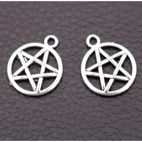 10pcs Silver Color Plated Pentagram Charm Retro Bracelet Earrings DIY Jewelry Pendant For Handicraft Metal Accessories 20*17mm