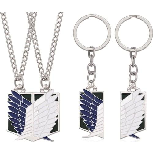 2 Pcs/ Set Love Couple Best Friend Attack-On-Titan Pendant Necklace Anime Wings-Of-Liberty Keychain Key Chain Bff Friendship Gif