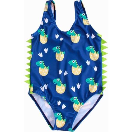 2021 Toddler Baby Kids Girls Ruffles Dinosaur Print One-piece Bathing Beach Swimwear Bimba Swimsuit Купальник Для Девочек