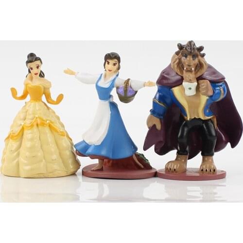 3pcs/lot 9cm New Arrival Beauty and the Beast Belle Princess PVC Action Figure Cartoon Model Doll Toys Gifts For Kids