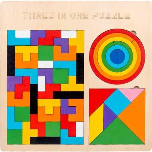 3 In 1 Puzzle Jigsaw Puzzle Rainbow Bridge Building Block Wooden Pattern Block Develop ChildrenS Intelligence Set For Kids
