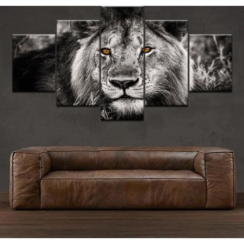 Abstract Painting Photo Wall Modular Pictures For Living Room Decorative HD Poster Canvas Painting 5 Panels Animal Lion