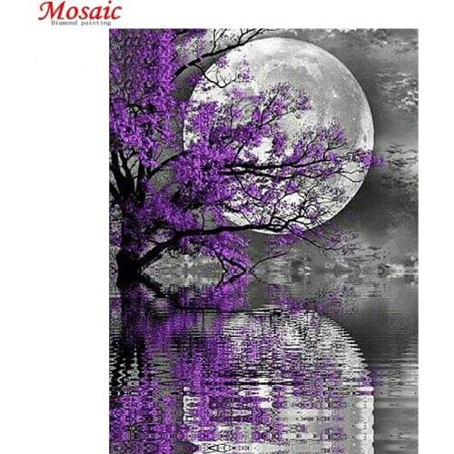 Diamond Embroidery Landscape Full Diamond Mosaic Purple Tree Moon With Square/Round Stones Picture Of Rhinestones Diamond Art