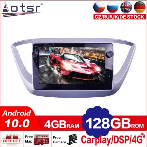 Carplay 1280*800P 4+128GB For Hyundai Solaris 2016 20172018 Android10.0 Radio Tape Recorder Car Multimedia Player Stereo Head