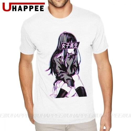 White Stare Sad Japanese Aesthetic T Shirts Anime Hentai Shirt for Men Custom Printed Short Sleeve White O-neck T Shirt