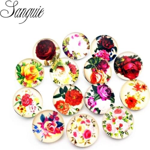 Hot selling 12pcs/lot glass 18mm snap buttons flower leather clasp snap button bracelet snap Bangles jewelry