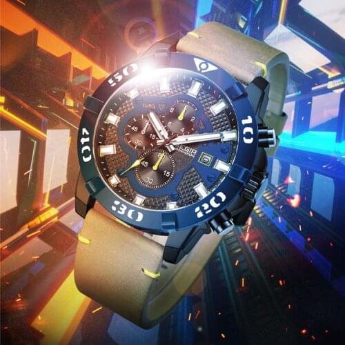 MEGIR 2136 Mens Popular Luxury Business Chronograph Clock Watch Waterproof Leather Casual Sports Quartz Wristwatches Male