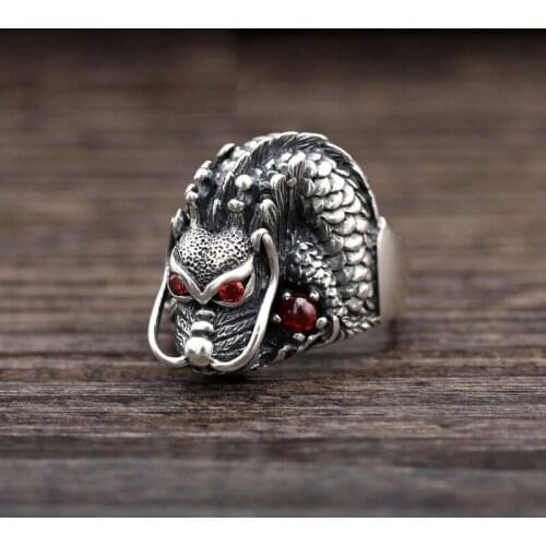 FNJ Punk Dragon Ring 925 Silver Jewelry New Fashion S925 Sterling Silver Rings for Women Men Big Size 7-11.5 bague