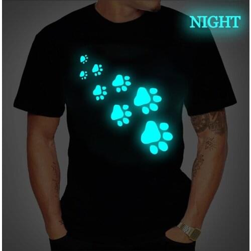 Summer Luminous Dog Paw Print T-shirt Men Women Fashion Brand T Shirt Short Sleeve Harajuku Hip Hop Cute Hip Hop Tshirt Homme