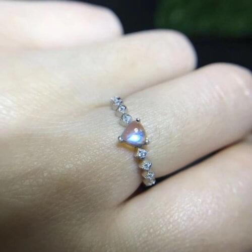 Natural light blue moonstone Ring S925 Silver Natural gemstone Lovely simple chess triangle Ring girl Womens party gift Jewelry