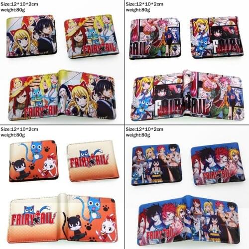 Anime Fairy Tail Natsu Lucy Pu Short wallet Bifold Photo Card Holder Layers leather Boys Girls Coin zipper Pocket colours Purse