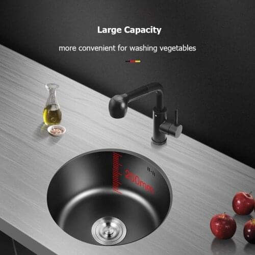 Black Round Kitchen Sink 304 Stainless Steel Seamless Welding Single Bowel Kitchen Sink Faucet Set Vegetable Washing Basin 2012