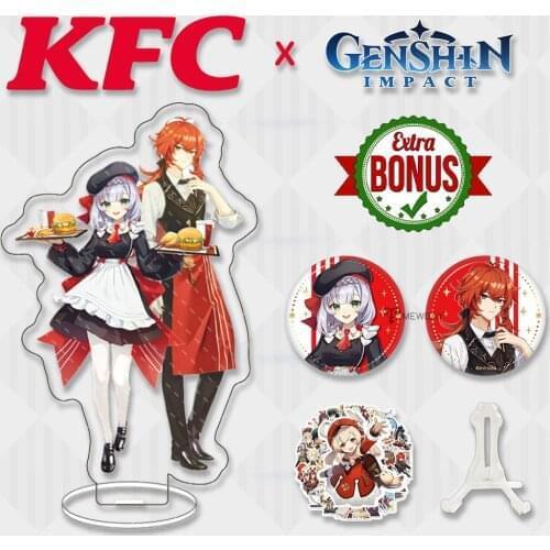 Genshin Impact Figure Noelle Diluc KFC Metal Badge Acrylic Stand Model Brooch Game Characters Cosplay Backpack Decoration Gifts