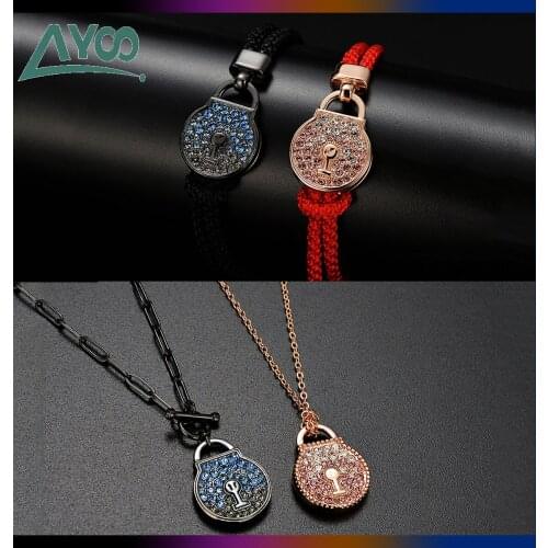 SWA Fashion Jewelry 1:1 Charming Blue Heart Lock for Men and Women Lovers Key Bracelet Necklace Set Romantic Gift