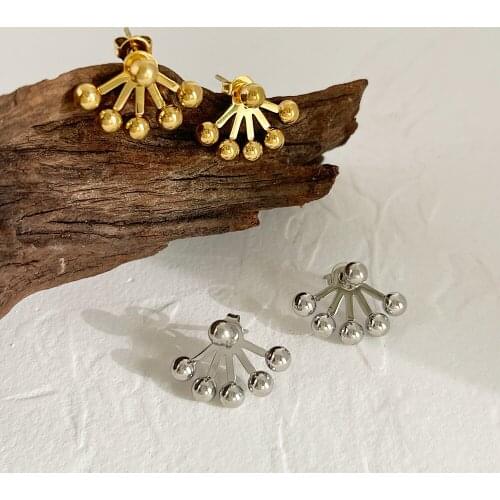 Monlansher Geometric Fan Steel Beads Stud Earrings Titanium steel Metal Earrings for Women Minimalist Elegant Earrings Jewelry