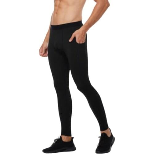 Pro mens sports Plush pants pocket tight training pants fitness running fast dry sweat wicking pants
